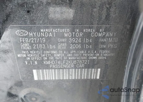 2019 Hyundai Elantra Se from USA, damaged, VIN KMHD74LF2KU878721